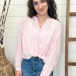 White & Pink Striped Button Down - The Nines