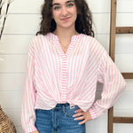 White & Pink Striped Button Down - The Nines