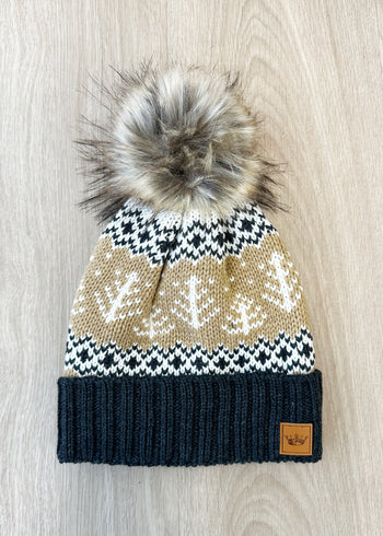 Winter Tree Patterned Pom Hats - 2 Colors!