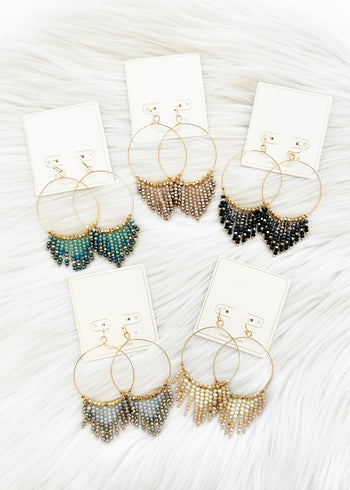 Shimmer Beaded Fringe Earrings - 6 Colors!