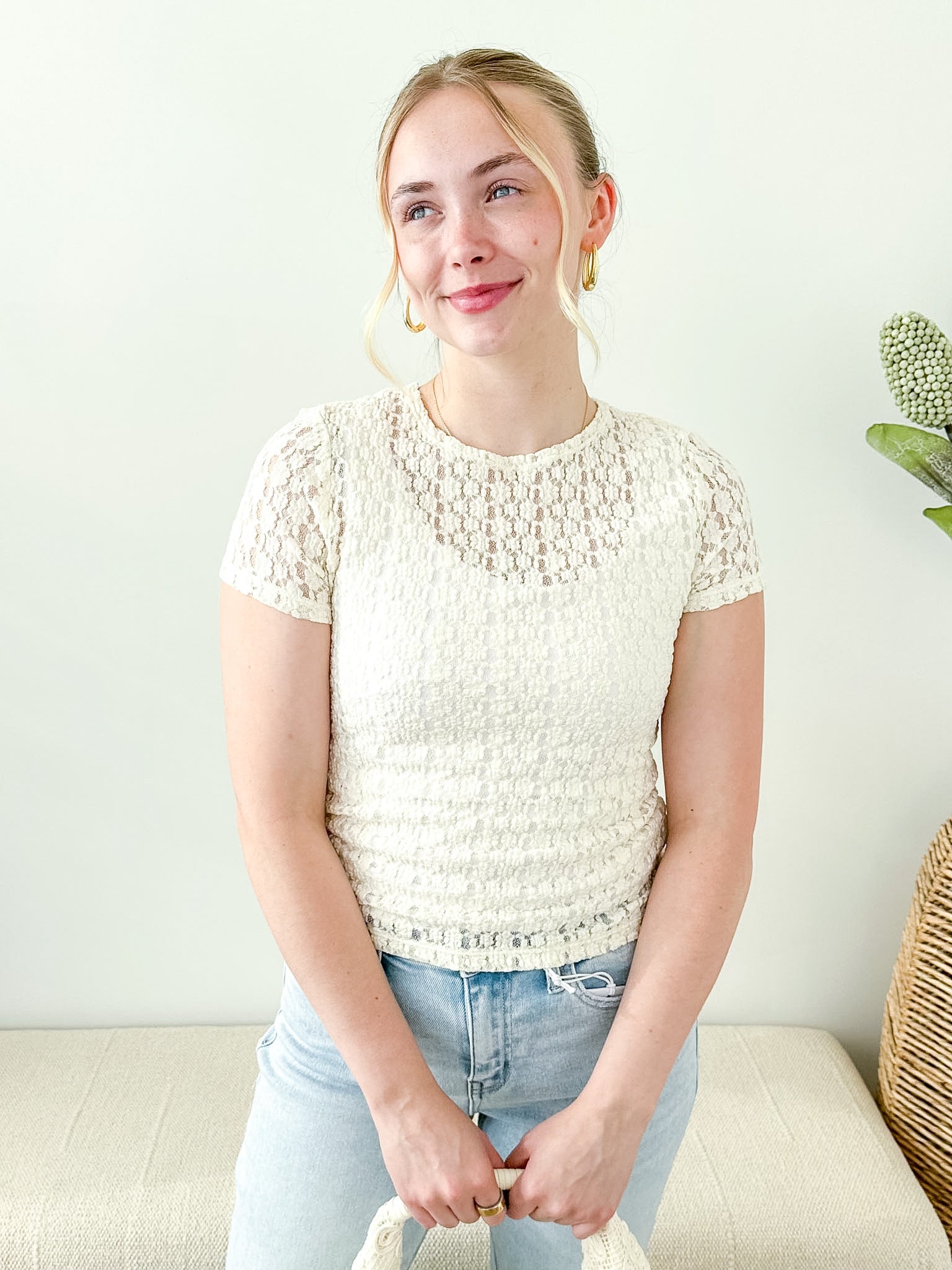 Textured Lace Short Sleeve Top - The Nines