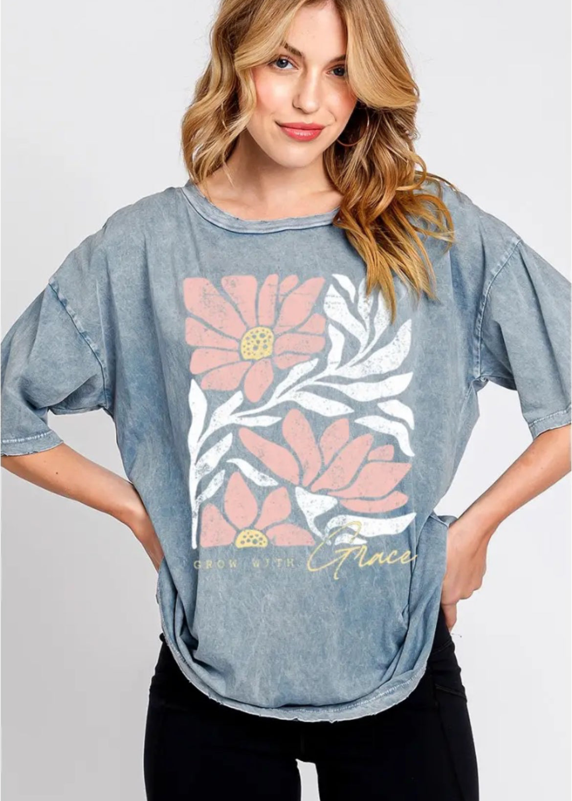 Grow With Grace Oversized Vintage Washed Tee - The Nines
