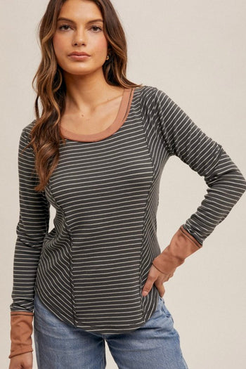 Slate Striped Cuff Detail Long Sleeve