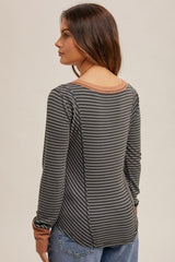 Slate Striped Cuff Detail Long Sleeve