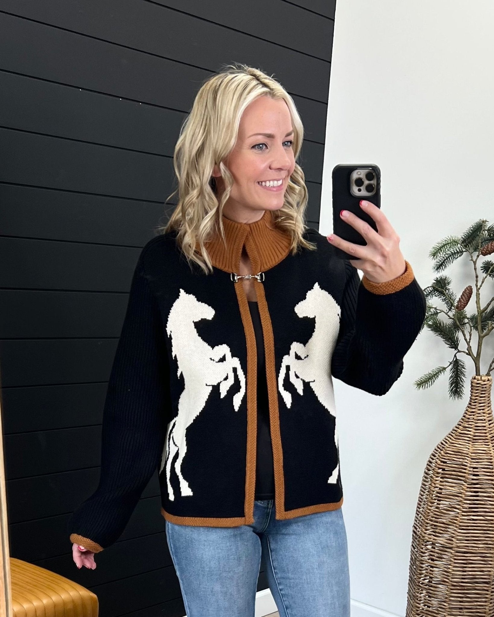 THML Brand Black & Camel Horse Cardigan - The Nines