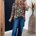 Hunter Green Floral Wrinkle Free Top - The Nines