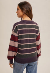 Wine Mixed Stripe Sweater