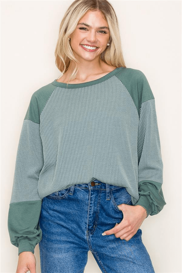 Rileigh Ribbed Top - Sage - The Nines