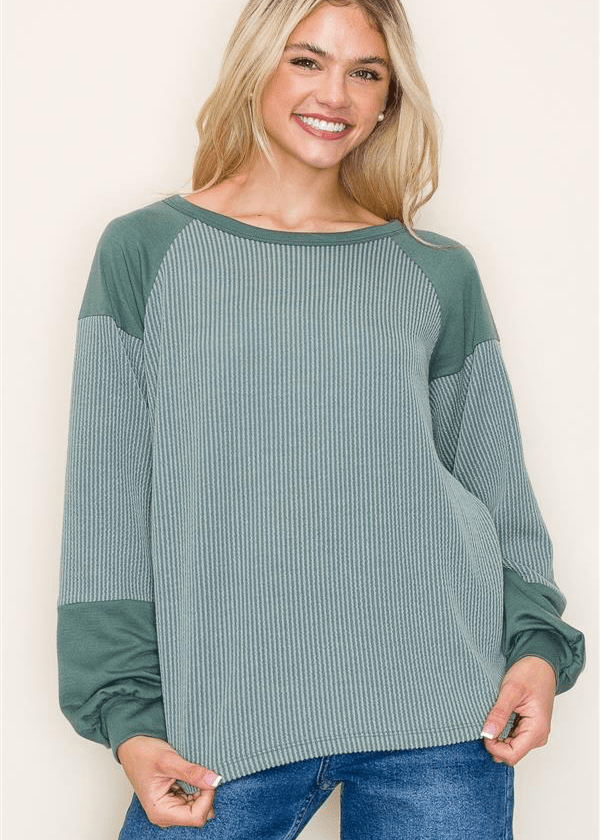Rileigh Ribbed Top - Sage - The Nines
