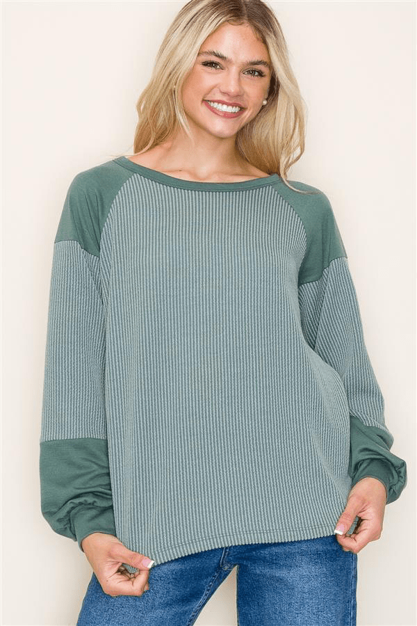 Rileigh Ribbed Top - Sage - The Nines