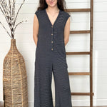 Black Button Down Jumpsuit - The Nines