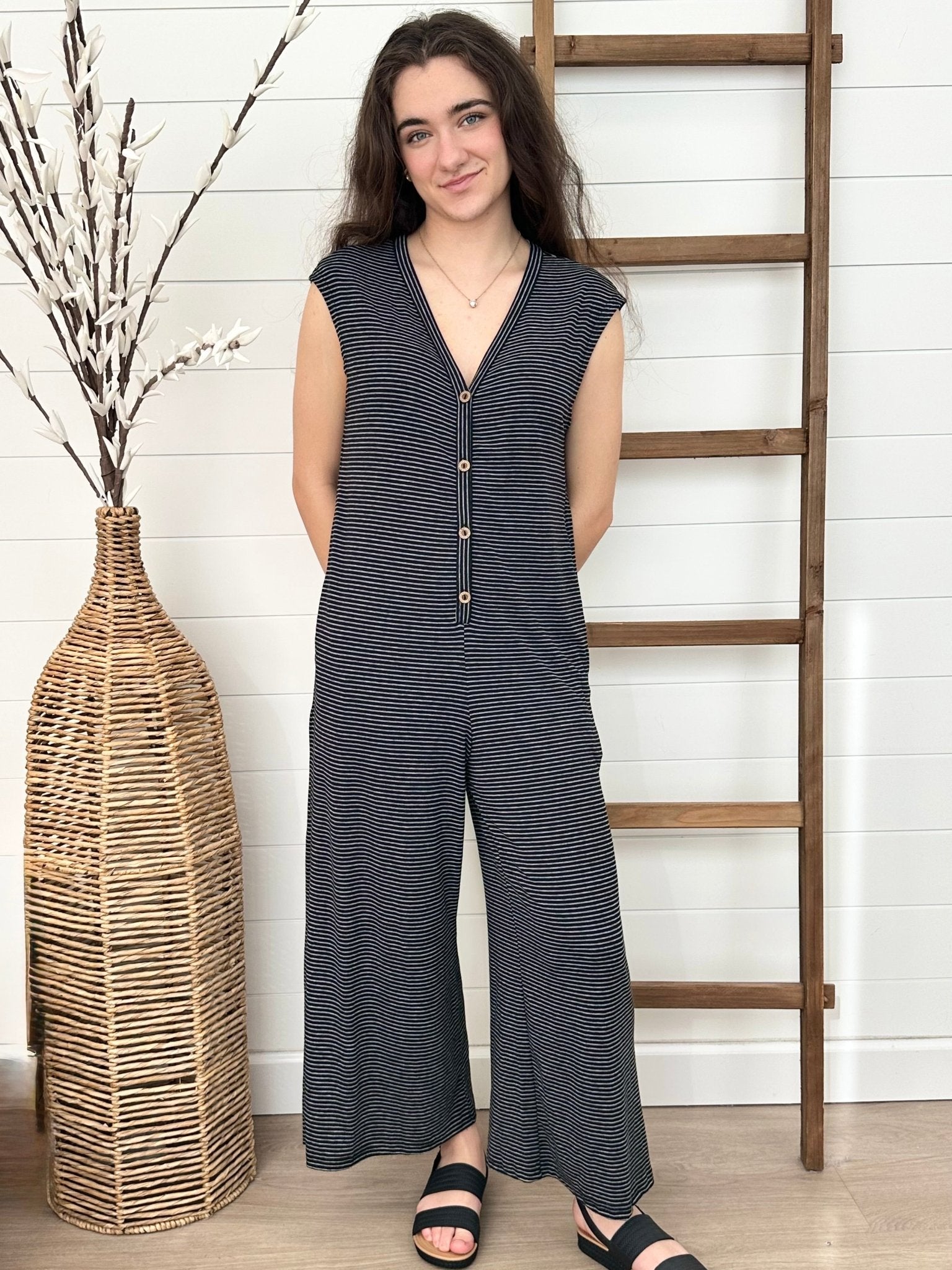 Black Button Down Jumpsuit - The Nines