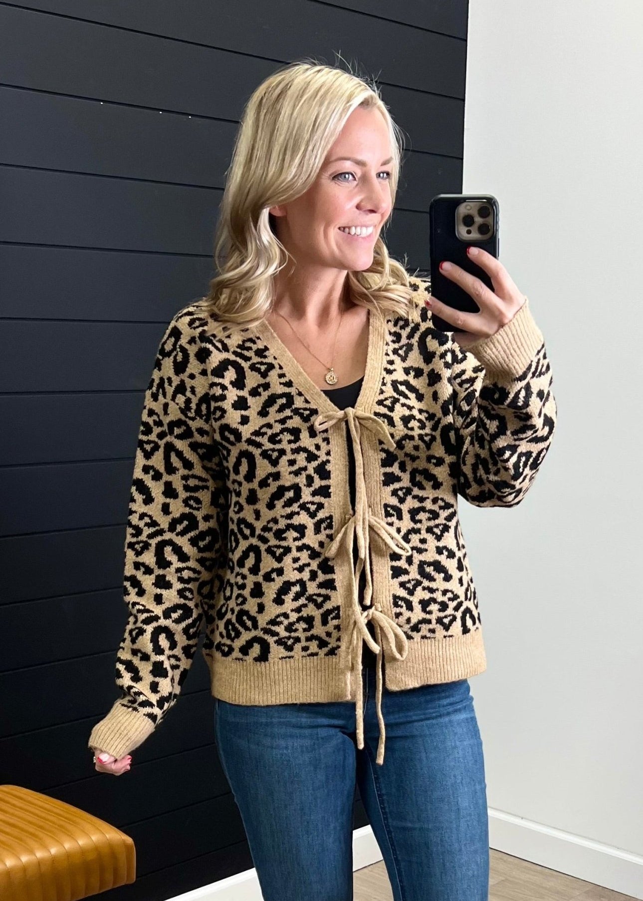Caramel Animal Front Tie Cardigan - The Nines