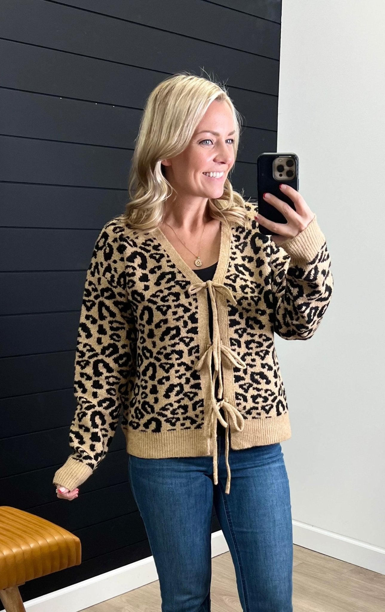 Caramel Animal Front Tie Cardigan - The Nines