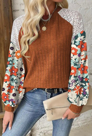 Cinnamon Patchwork Floral Sleeve Top - FINAL SALE