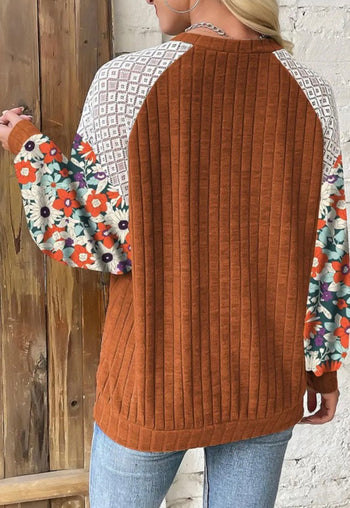 Cinnamon Patchwork Floral Sleeve Top - FINAL SALE