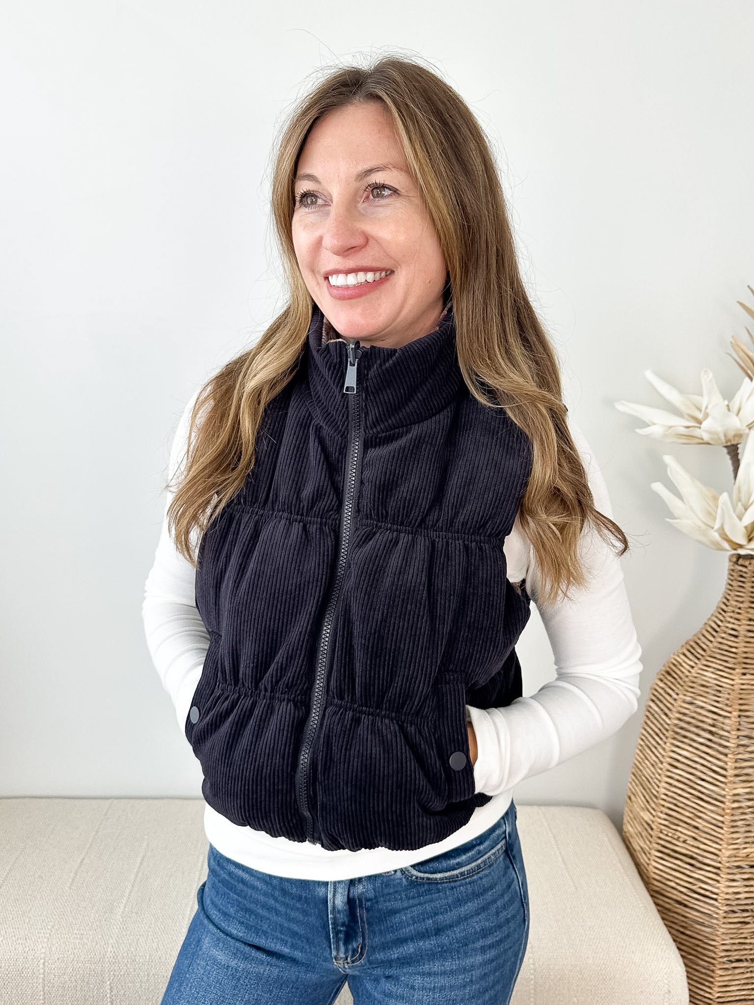 Reversible Cropped Corduroy & Plaid Puffer Vest - 3 colors! - The Nines