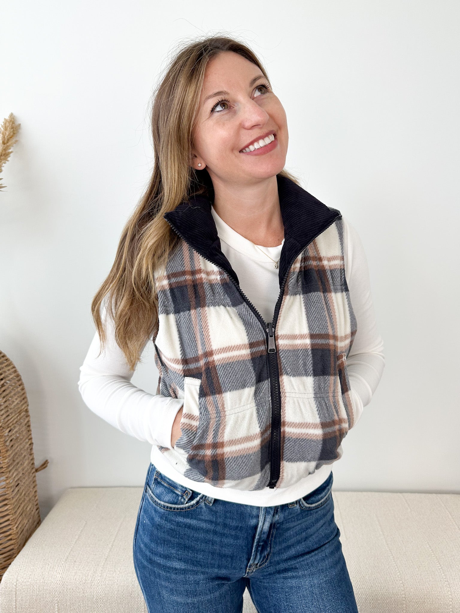 Reversible Cropped Corduroy & Plaid Puffer Vest - 3 colors! - The Nines
