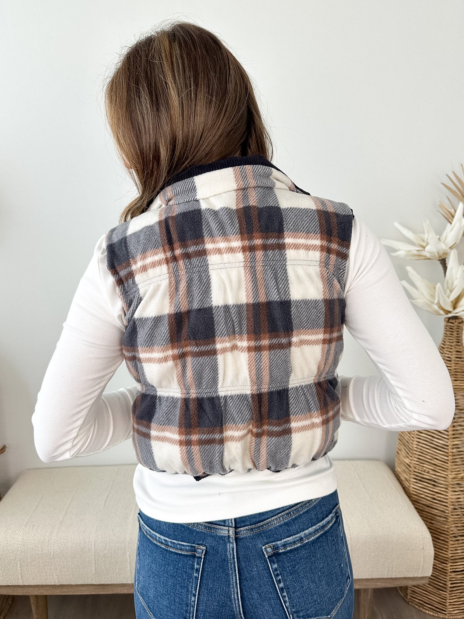 Reversible Cropped Corduroy & Plaid Puffer Vest - 3 colors! - The Nines