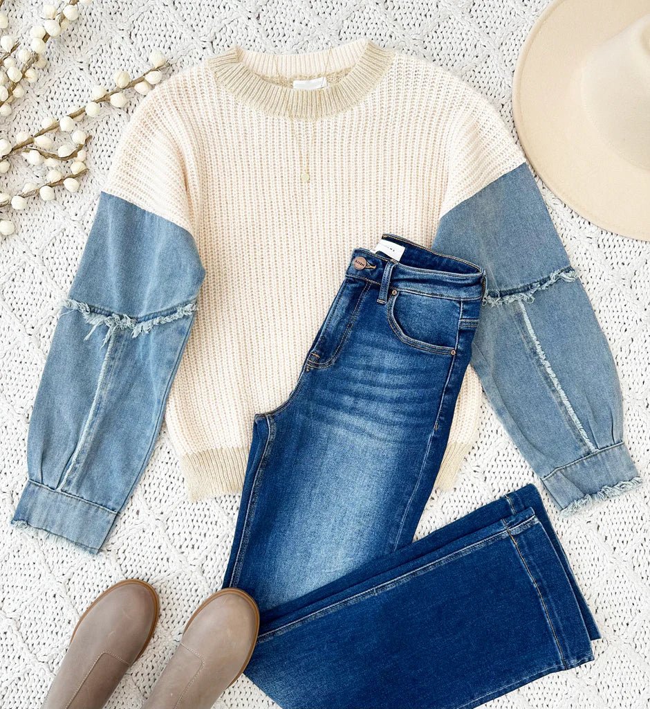 Denim Sleeve Sweater - The Nines