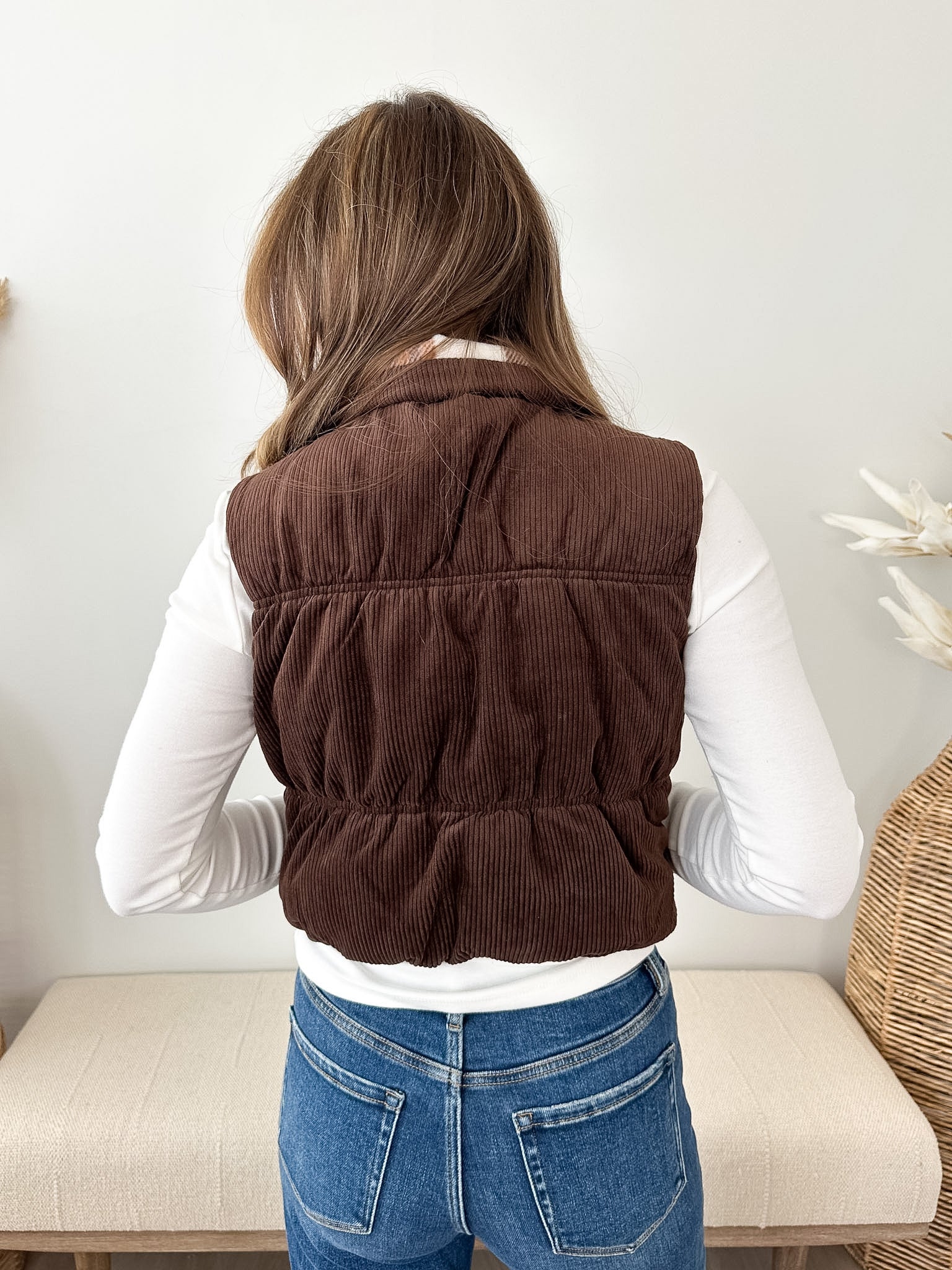 Reversible Cropped Corduroy & Plaid Puffer Vest - 3 colors! - The Nines