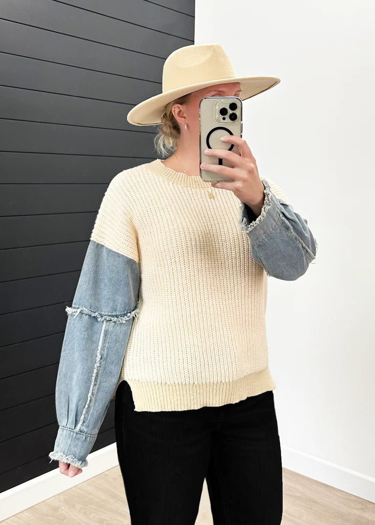 Denim Sleeve Sweater - The Nines