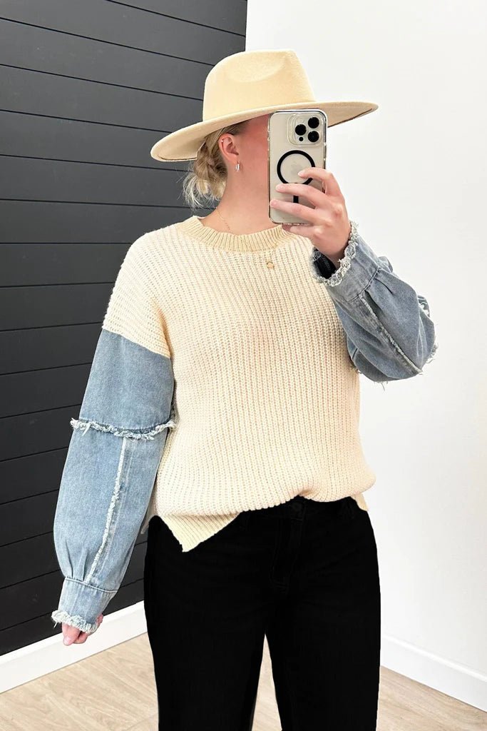 Denim Sleeve Sweater - The Nines