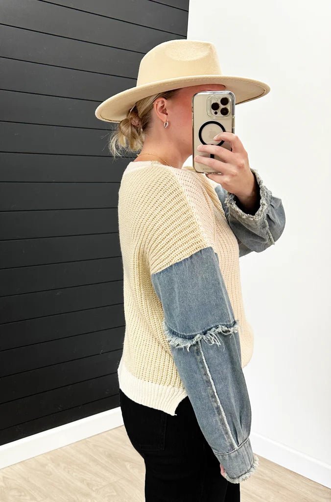 Denim Sleeve Sweater - The Nines