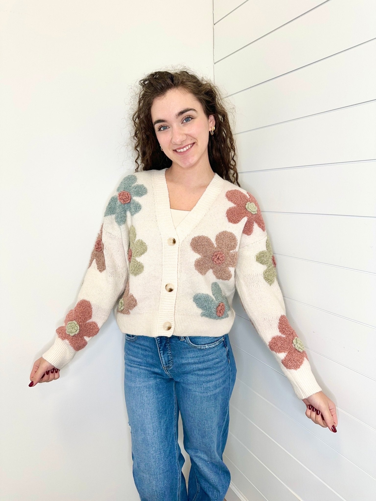 Cream Floral Crochet Cardigan - The Nines
