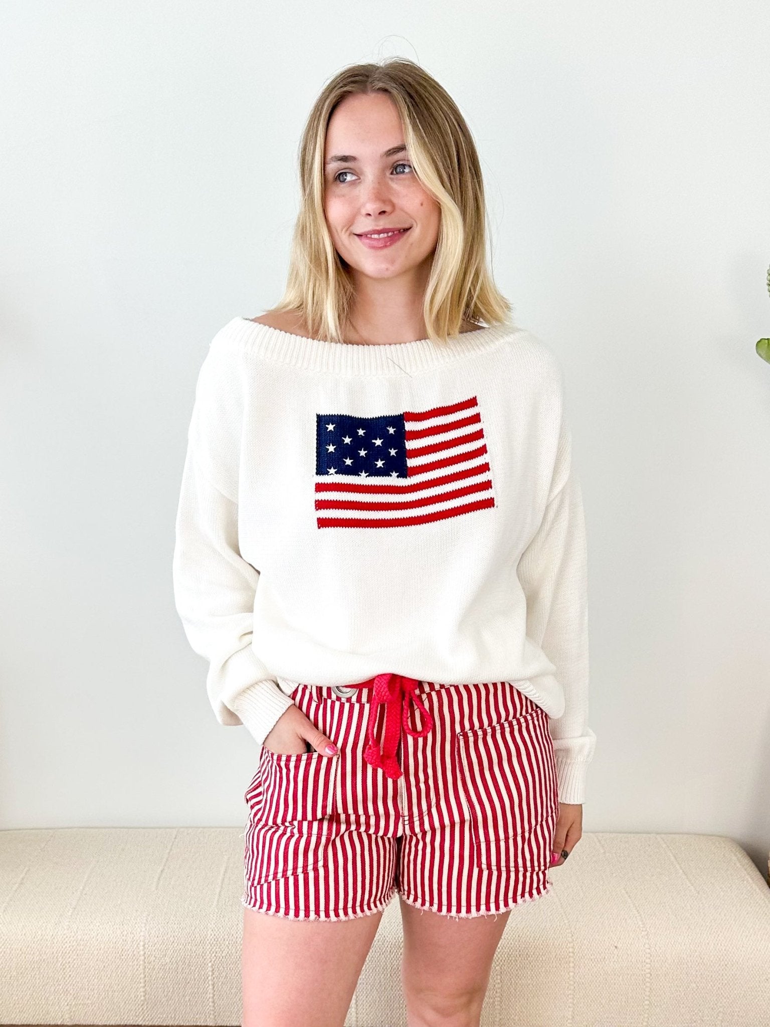 American Flag Boat Neck Sweater - The Nines