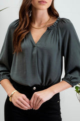 Hunter Green Ruffle Neck Blouse - FINAL SALE