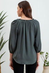 Hunter Green Ruffle Neck Blouse - FINAL SALE