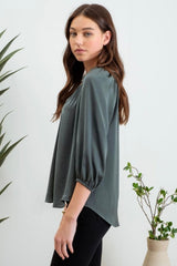 Hunter Green Ruffle Neck Blouse - FINAL SALE