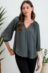 Hunter Green Ruffle Neck Blouse - FINAL SALE