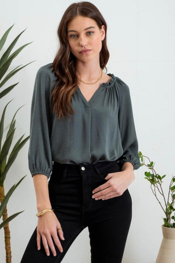 Hunter Green Ruffle Neck Blouse - FINAL SALE