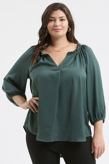 Hunter Green Ruffle Neck Blouse - FINAL SALE