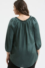 Hunter Green Ruffle Neck Blouse - FINAL SALE