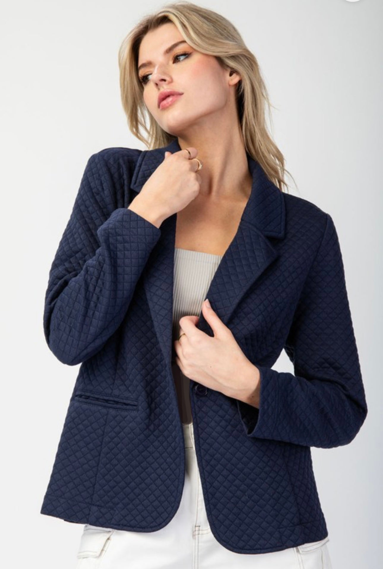 Navy Quilted Blazer - The Nines