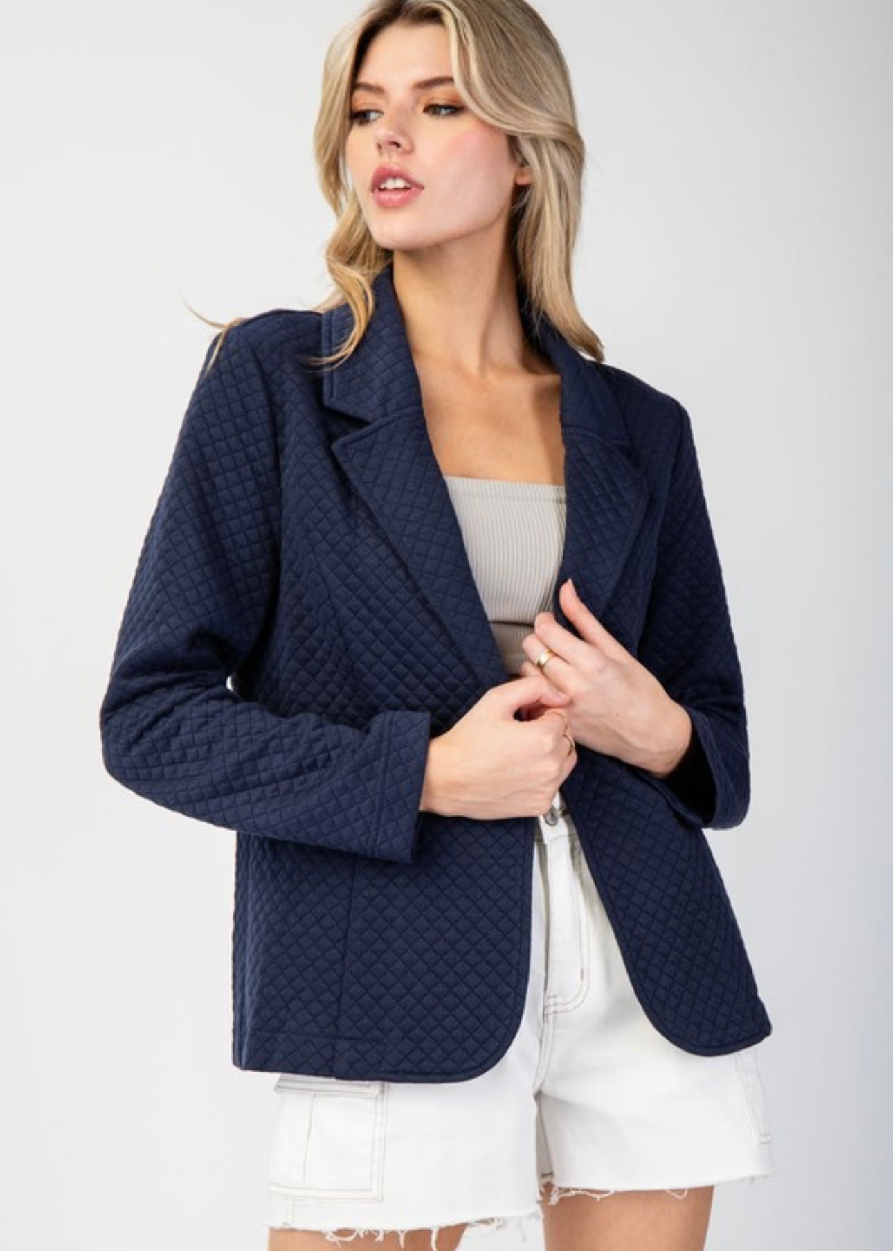 Navy Quilted Blazer - The Nines