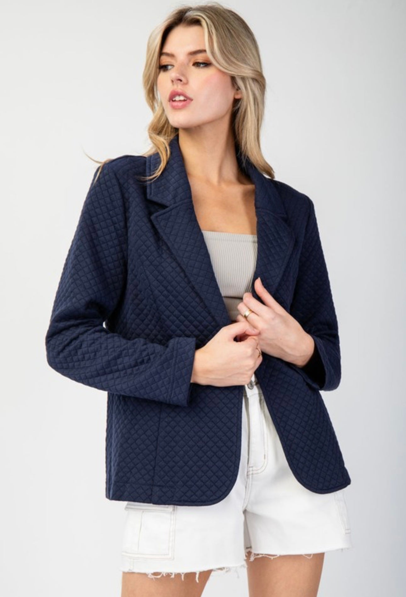 Navy Quilted Blazer - The Nines