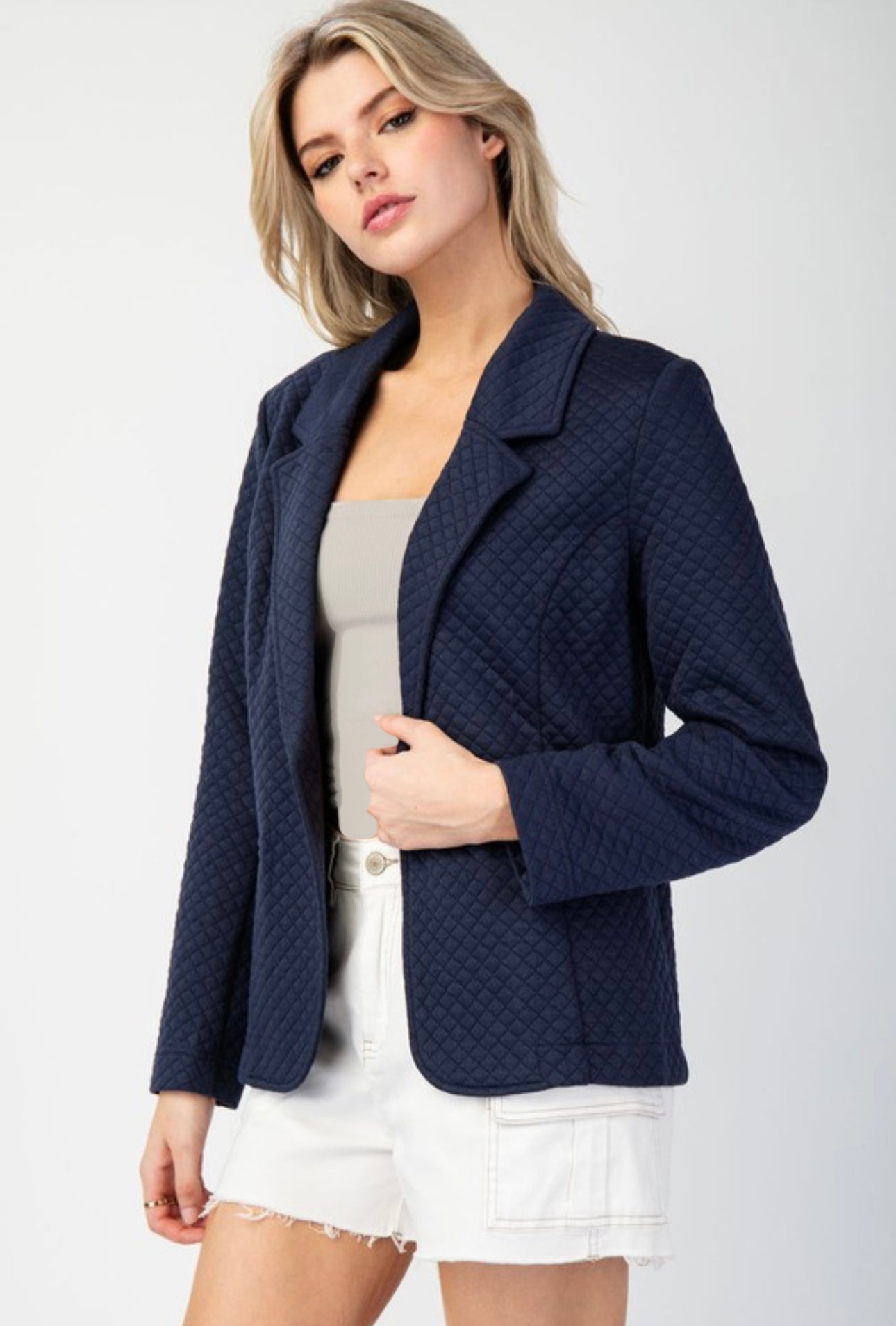 Navy Quilted Blazer - The Nines