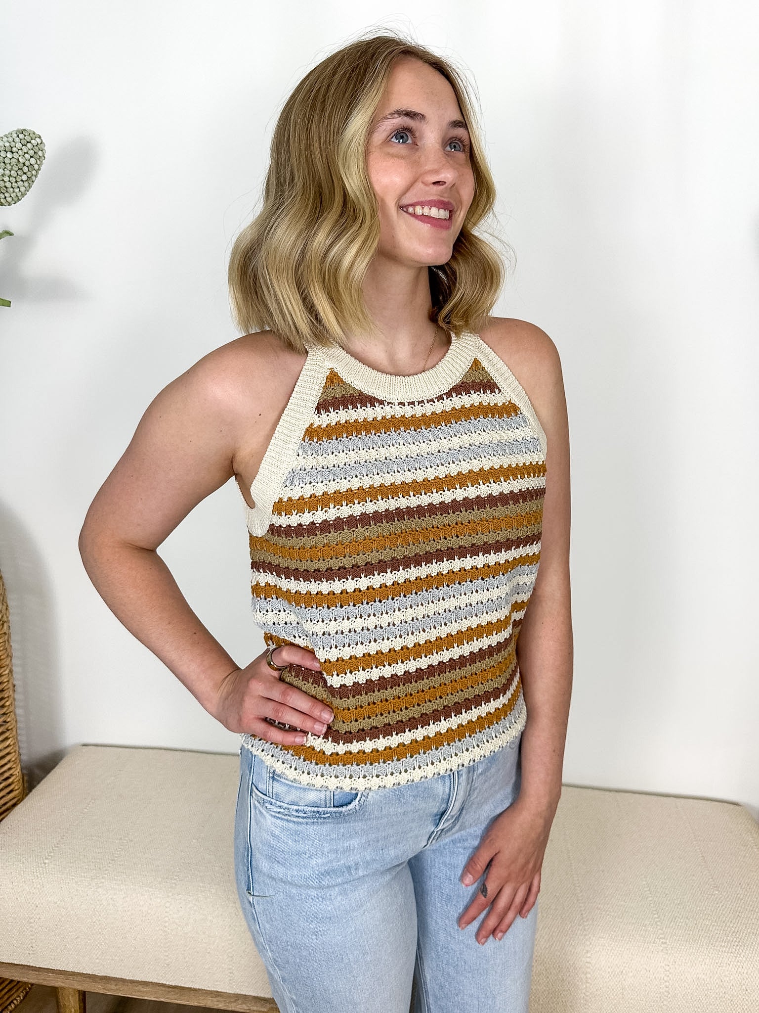 Multi Color Striped Crochet Halter
