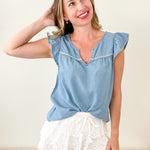 Washed Denim Embroidered Top - The Nines