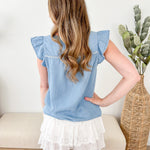 Washed Denim Embroidered Top - The Nines