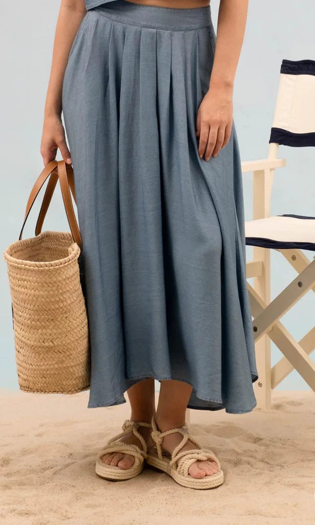 Chambray Pleated Skirt - The Nines