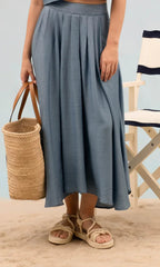 Chambray Pleated Skirt
