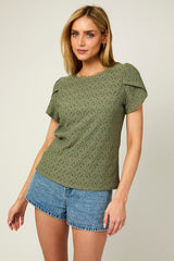 Olive Eyelet Short Sleeve Top