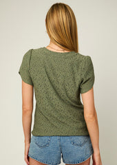 Olive Eyelet Short Sleeve Top