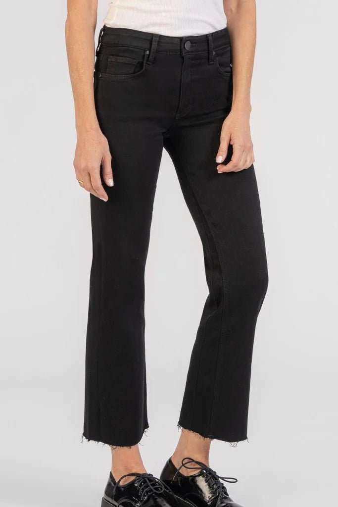 KUT Kelsey Mid Rise Raw Hem Ankle Flare Black Jeans - FINAL SALE! - The Nines