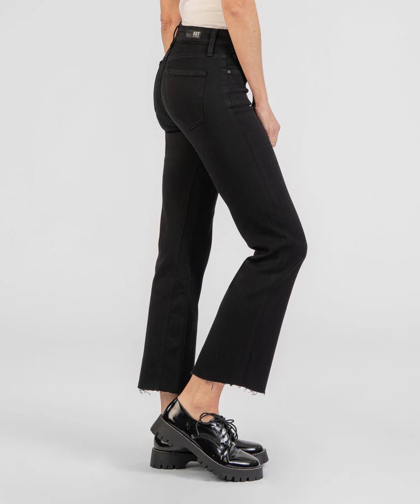 KUT Kelsey Mid Rise Raw Hem Ankle Flare Black Jeans - FINAL SALE! - The Nines